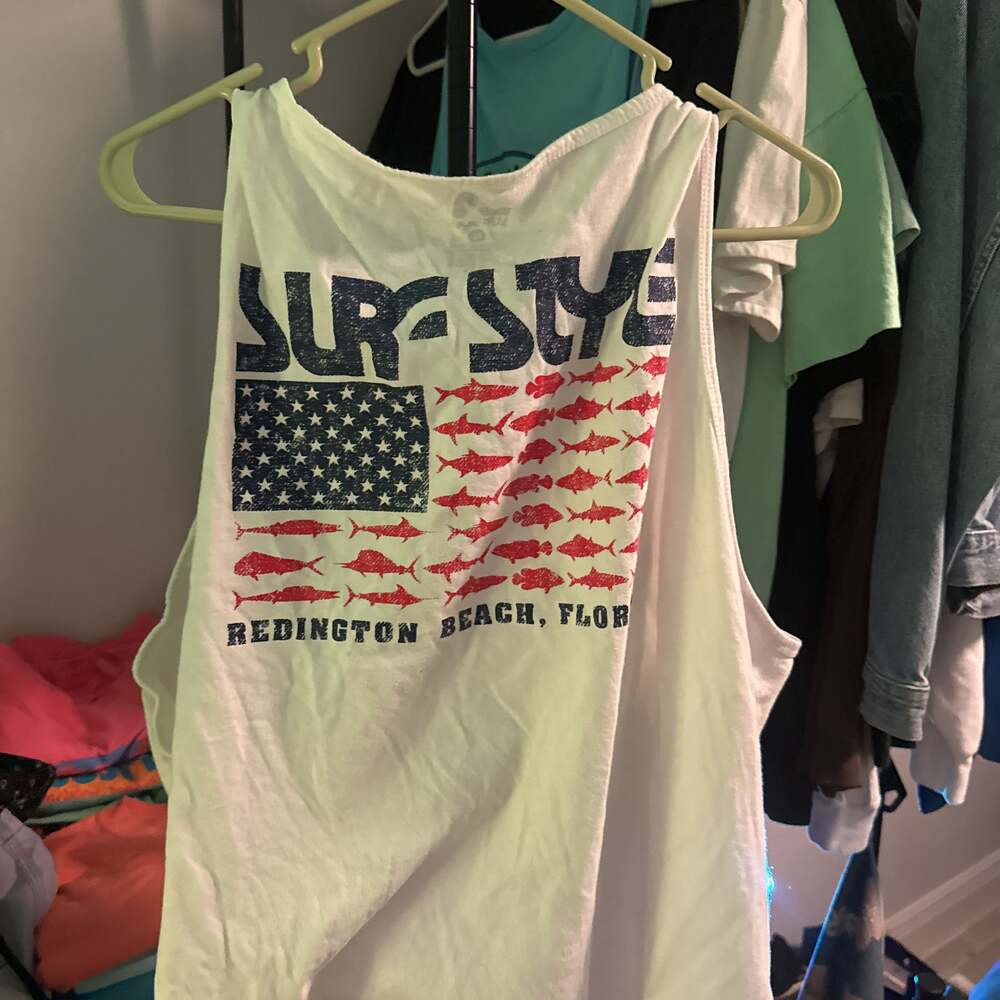 Vintage Surf Style Redington Beach Florida American Flag Tank Top